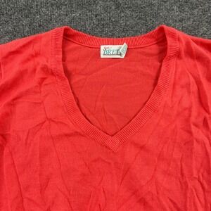Sue Brett Sweater Womens Size 22 Coral Red V-Neck Knit Long Sleeve Classic Rib